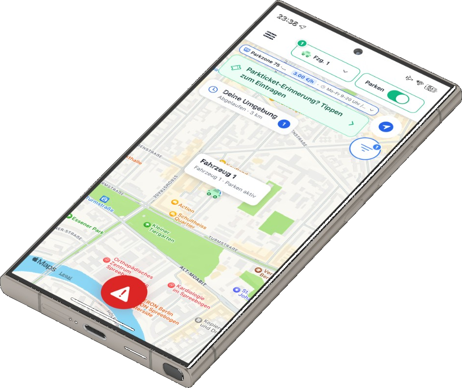 ParkRadar App – Karte mit Parkzonen, Parkticket-Erinnerung und Community-Hinweisen